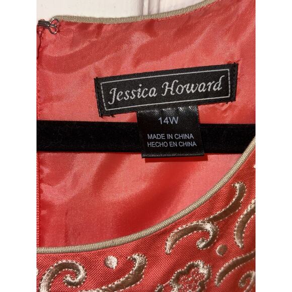 Jessica Howard Womens Orange Linen Blend Dress Size 14W Golden Detail Resortwear - Picture 3 of 5